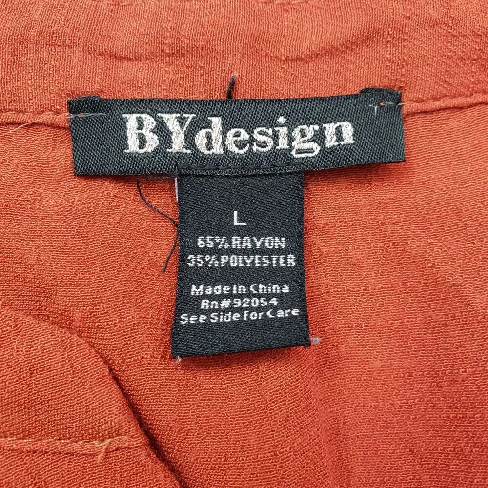 BYdesign Tunic Top Womens Large Orange Crochet Tab Sleeve Button Front Boho - Picture 5 of 13